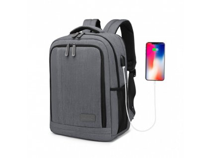 KONO multifunkční batoh s USB portem Richie Small - šedá - 17 L