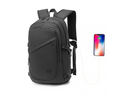 Kono voděodolný batoh s PVC potahem a USB portem 18L - černý