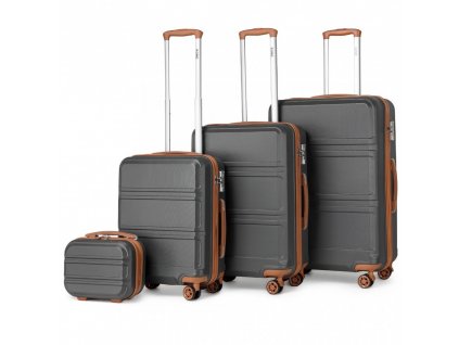 KONO Set 4 cestovních kufrů s horizontálním designem - ABS - šedo hnědá - 10L/44L/66L/96L