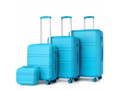 KONO Set 4 cestovních kufrů s horizontálním designem - ABS - modrá  - 10L/44L/66L/96L