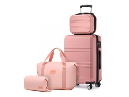 KONO Sada 2 ABS zavazadel s víkendovou a kosmetickou taškou - nude/růžová