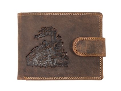 Luxusní pánská peněženka s přezkou - VLAK - hnědá