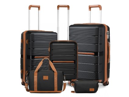British Traveller sada 5 kusů cestovních kufrů a zavazadel - černo-hnědá - 36/60/92L