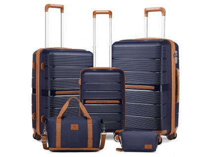 British Traveller sada 5 kusů cestovních kufrů a zavazadel - navy-hnědá - 36/60/92L