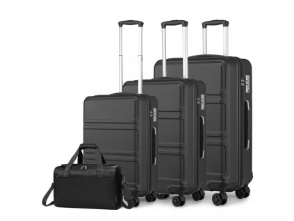KONO Set 3 cestovních kufrů s horizontálním designem 44L/66L/96L a cestovní tašky 20L - černá