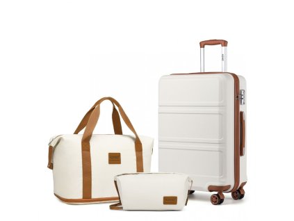 Kono 3 dílná sada kufru 44L, cestovní tašky a kosmetické taštičky - béžovo-hnědá