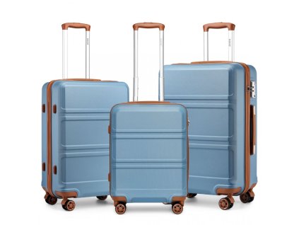 KONO Set 3 cestovních kufrů s horizontálním designem - ABS - světlo modrá/hnědá - 44L/66L/96L