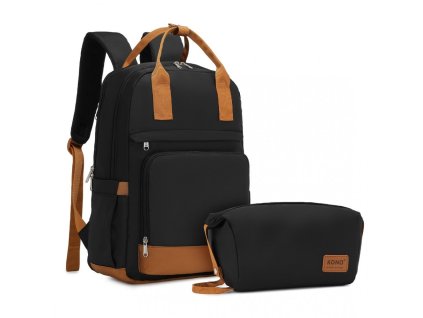 Kono batoh na notebook s kosmetickou taštičkou - černo hnědá