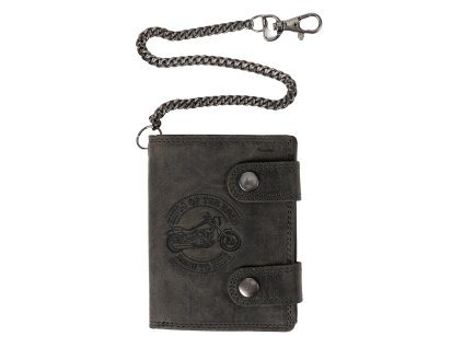 Pánská kožená peněženka se dvěma přezkami a řetízkem (RFID) - King of the Road - černá