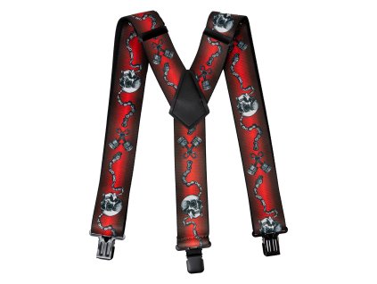 Módní motorkářské kšandy - červené - řetězy a písty