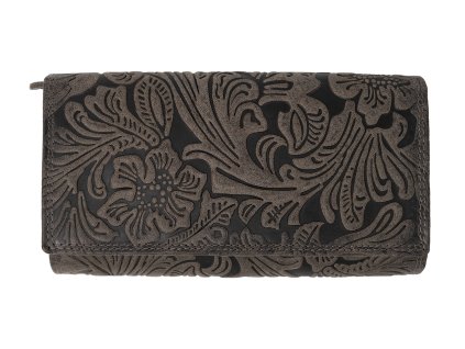 Kožená dámská velká peněženka WILD By Loranzo - šedá - ornament