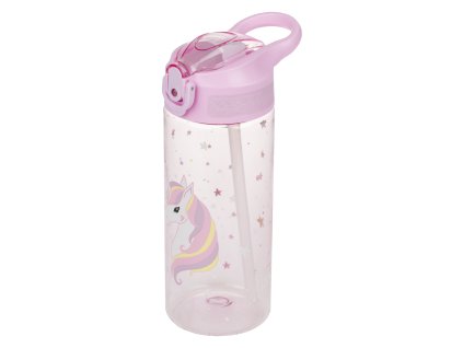 Tritanová láhev na pití s brčkem BAAGL Rainbow Unicorn, 500 ml