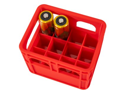 Originální organizér na tužkové baterie AA - přepravka - červená (na vybité baterie)