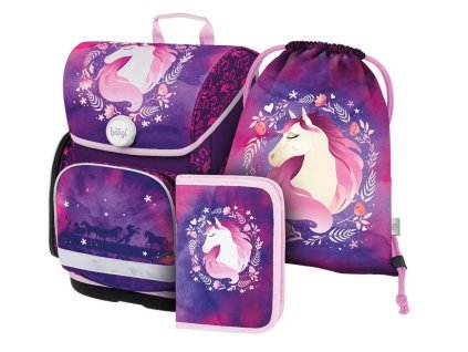 Školní 3 set - aktovka, penál, sáček Baagl Ergo Kůň - 19 L