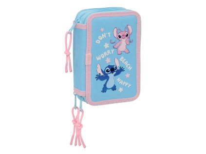 Tříkomorový školní penál s vybavením Stitch