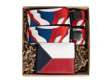 Dárkový set pro muže - Kožená peněženka a kšandy - Česká vlajka
