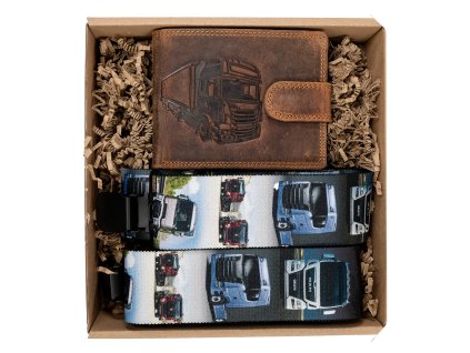 Dárkový set pro muže - Kožená peněženka a kšandy - Kamion