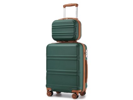 Kono cestovní kufr na kolečkách s kosmetickým kufříkem ABS - 8L/44L - zeleno-hnědý