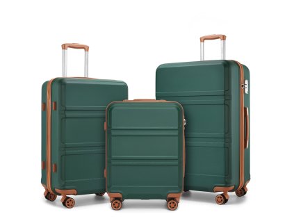 KONO Set 3 cestovních kufrů s horizontálním designem - ABS - zeleno-hnědý - 44L/66L/96L