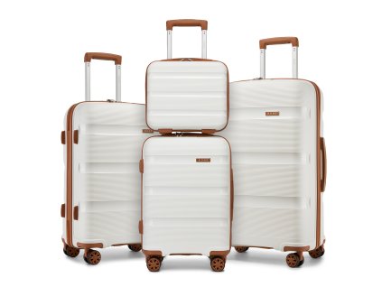 Kono 4-dílná sada kufrů z PP a kosmetickým kufříkem - krémovo-hnědá