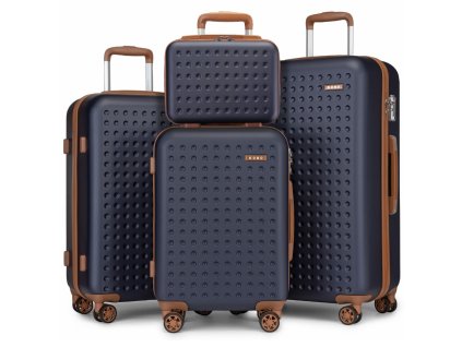 4dílná sada cestovních ABS+PC kufrů Kono - navy-hnědá