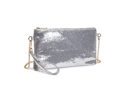 Elegantní večerní kabelka s flitry - stříbrná