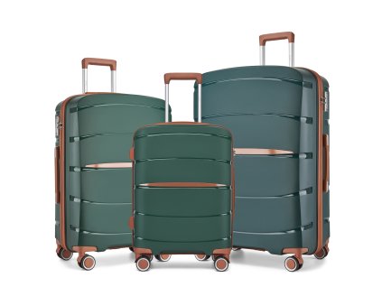 Sada tří cestovních PP kufrů Kono - 38/61/91 L - zelená