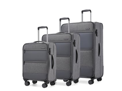 Sada 3 textilních kufrů British Traveller - šedá - 41/74/128 L