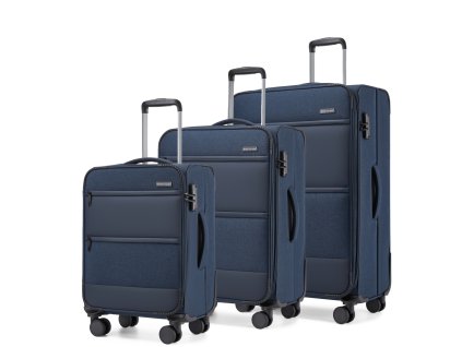 Sada 3 textilních kufrů British Traveller - navy - 41/74/128 L