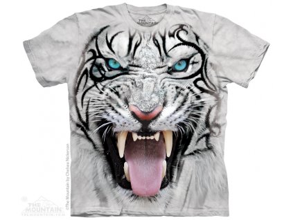 Pánské batikované triko The Mountain - Big Face Tribal White Tiger - světle šedá