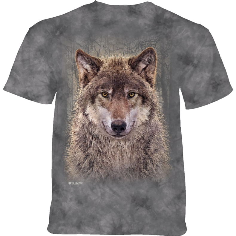 Levně Pánské batikované triko The Mountain - Vlk v lese - šedé