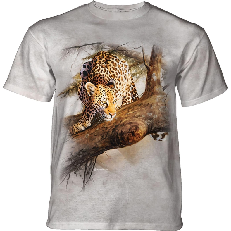 Levně Pánské batikované triko The Mountain - Leopard na stromě - šedé