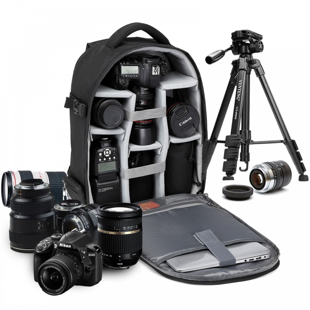 Levně Speciální voděodolný a protiotřesový batoh na fotoaparát Kono - černý