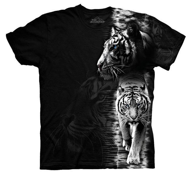 Levně Pánské batikované triko The Mountain - Bílý Tygr - černé
