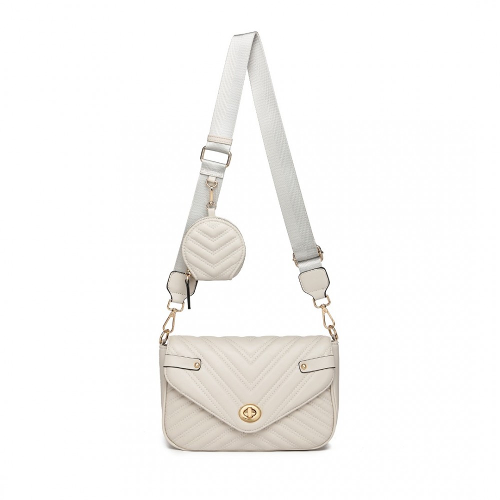 Levně Miss Lulu dámská crossbody kabelka s V - vzorem a kapsičkou - šedém - 27 cm