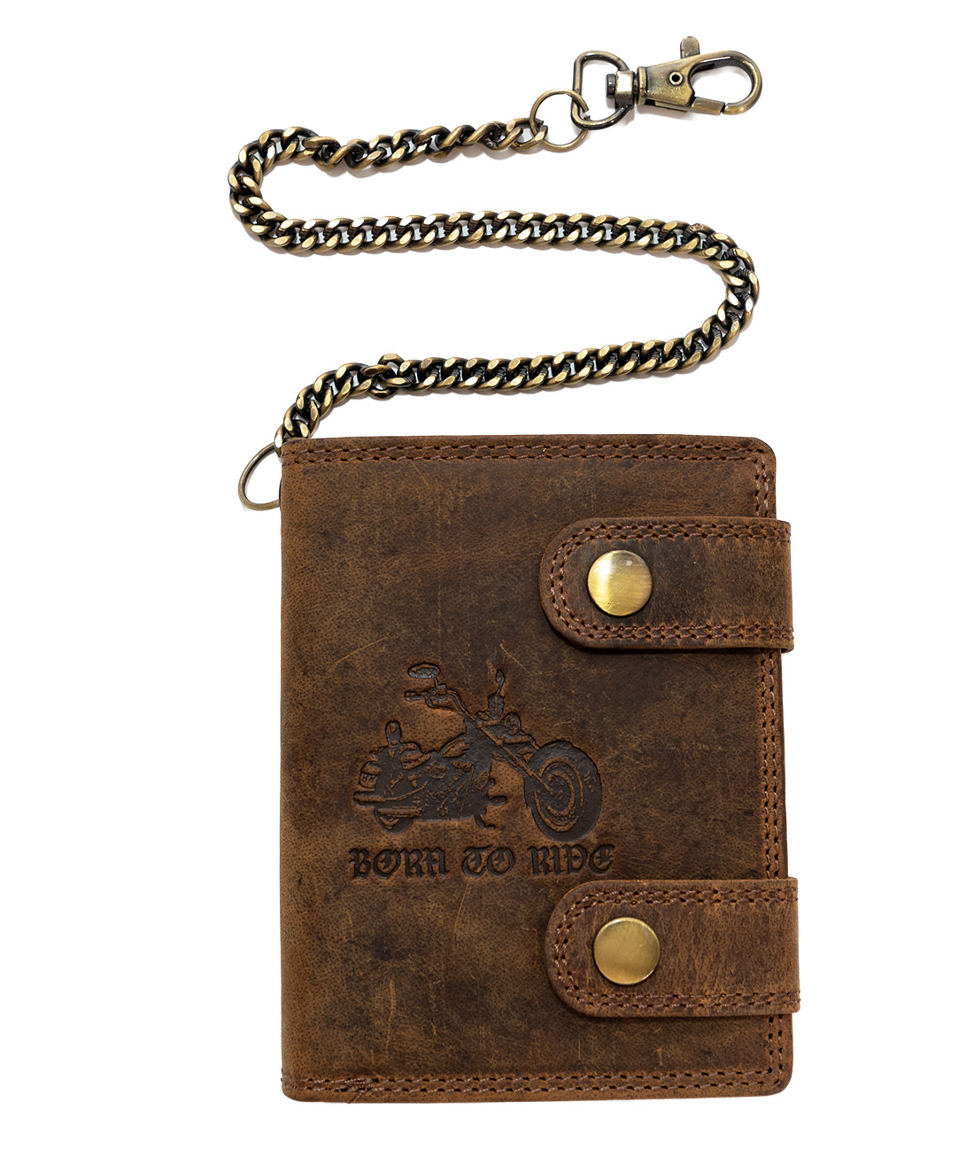 Levně HL Pánská kožená peněženka se dvěma přezkami a řetízkem (RFID) - Born to ride - hnědá