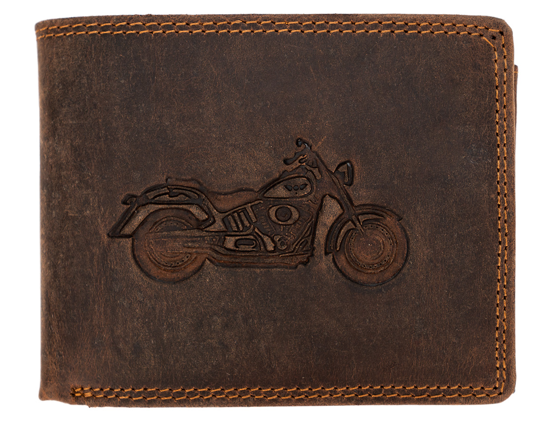 Levně Kožená peněženka Wild s motorkou - hnědá