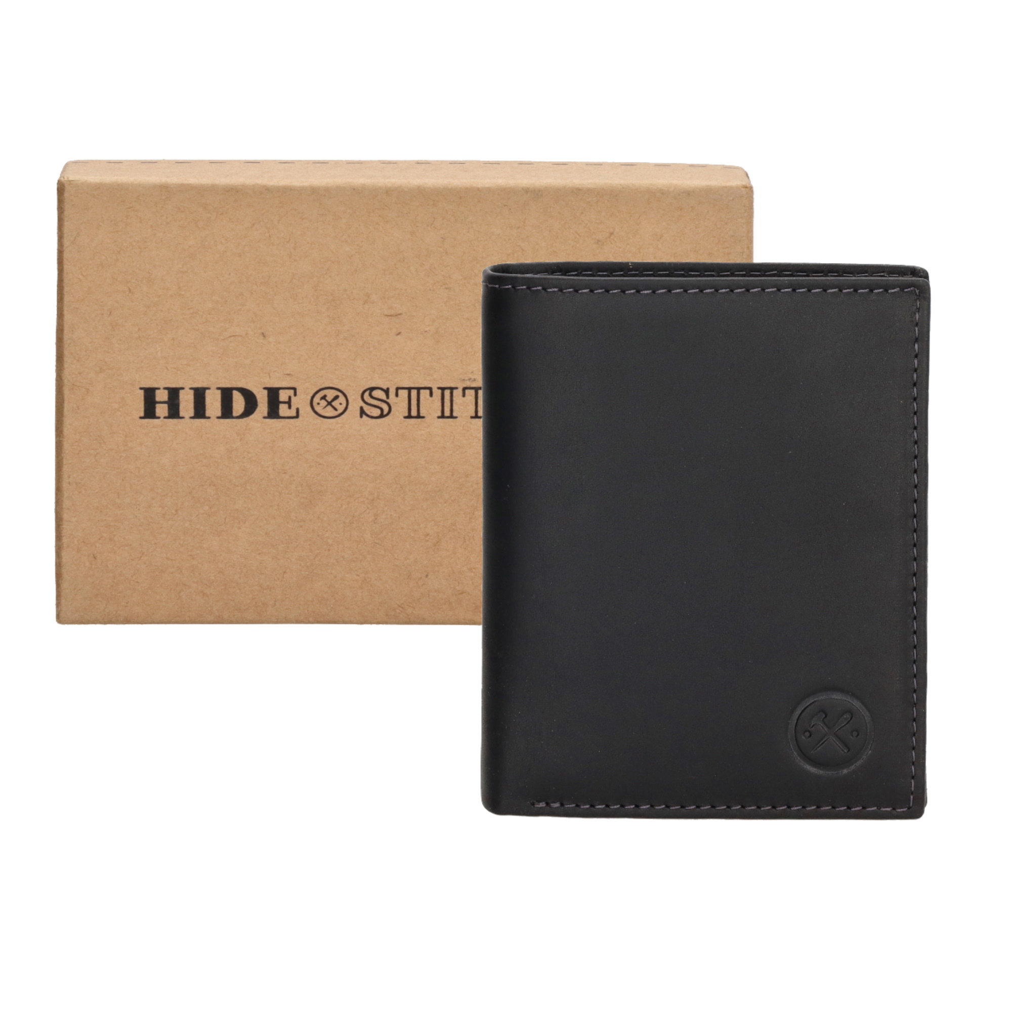 Levně Hide & stitches Japura kožená peněženka v krabičce na výšku - černá