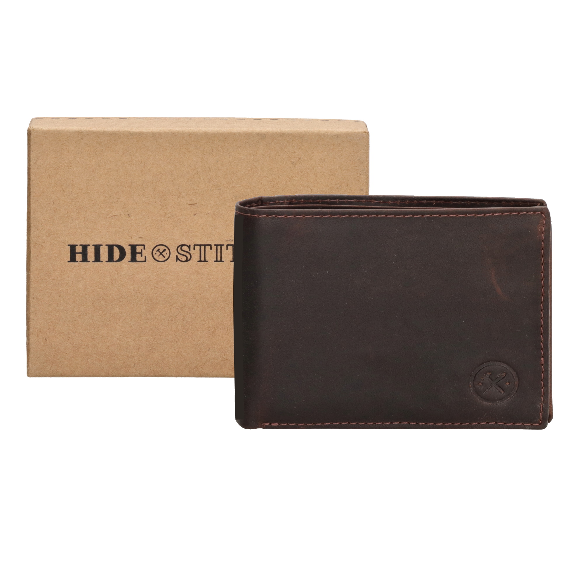 Levně Hide & stitches Japura kožená peněženka v krabičce - tmavě hnědá