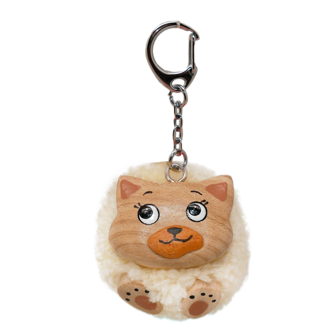 Levně Stawscy Klíčenka - Ručně vyrobený přívěsek na klíče s dřevěnými prvky - kočička světlá