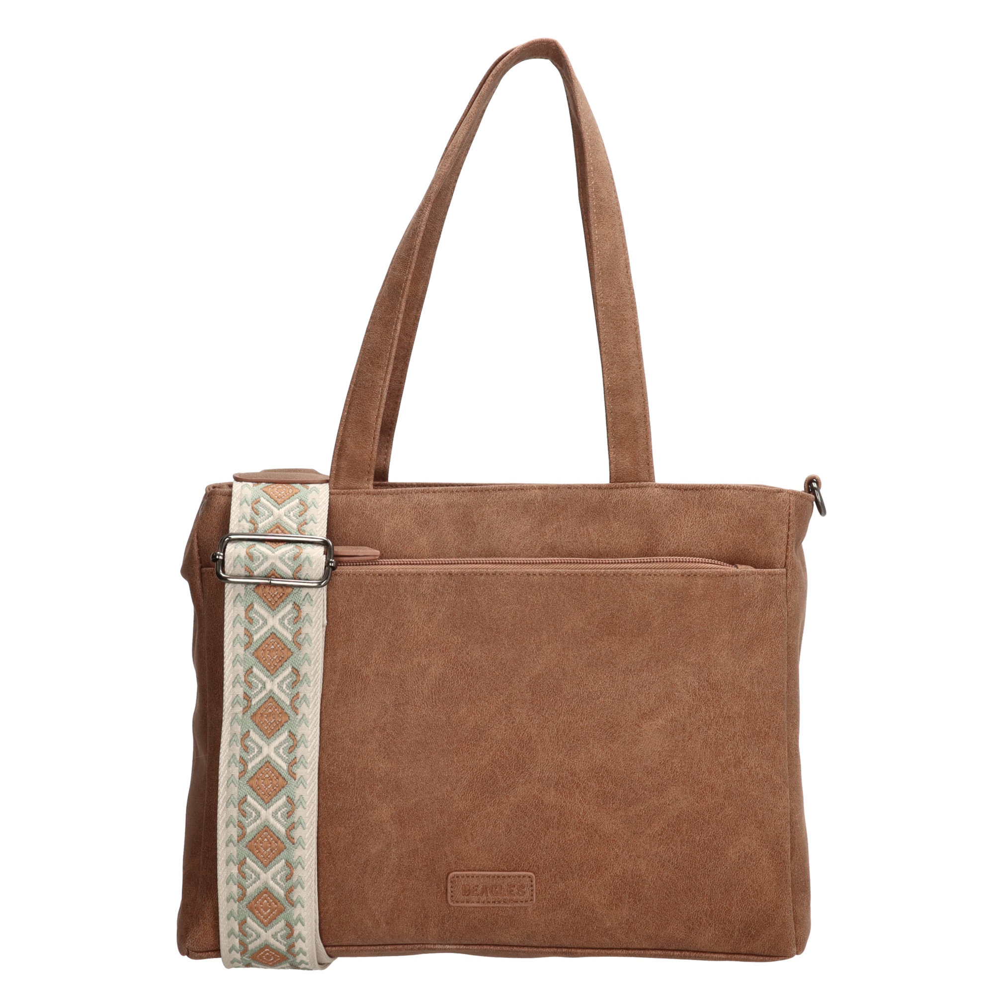 Levně Beagles dámská taška shoperka Malaga s dekorativním popruhem - hnědá - 7,6L