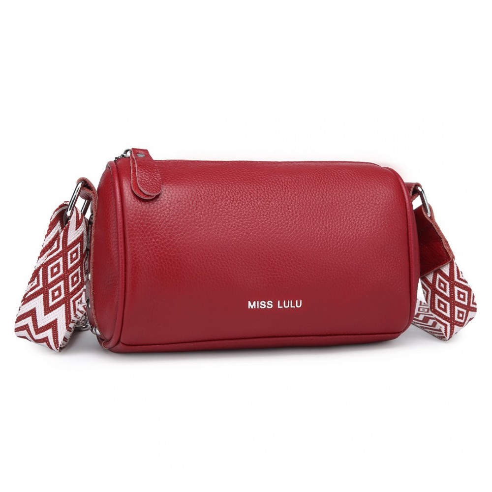 Levně Miss Lulu dámská kožená crossbody kabelka se širokým popruhem L2309 - červená