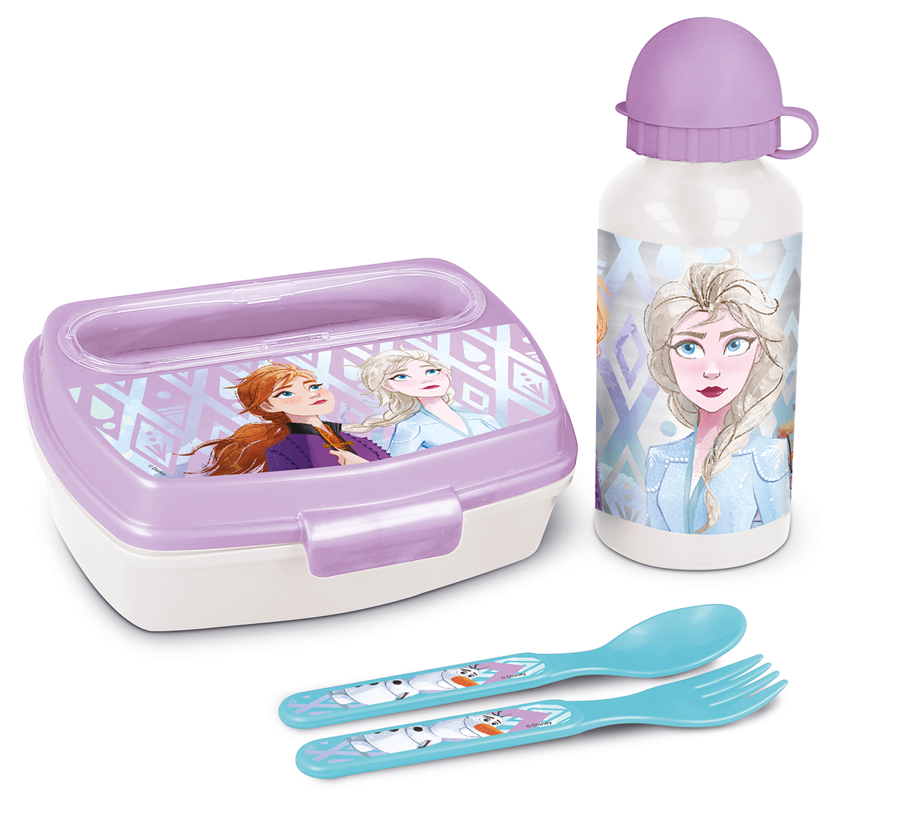 Levně Dárkový set Disney Frozen svačinový box s příborem a láhev 400 ml