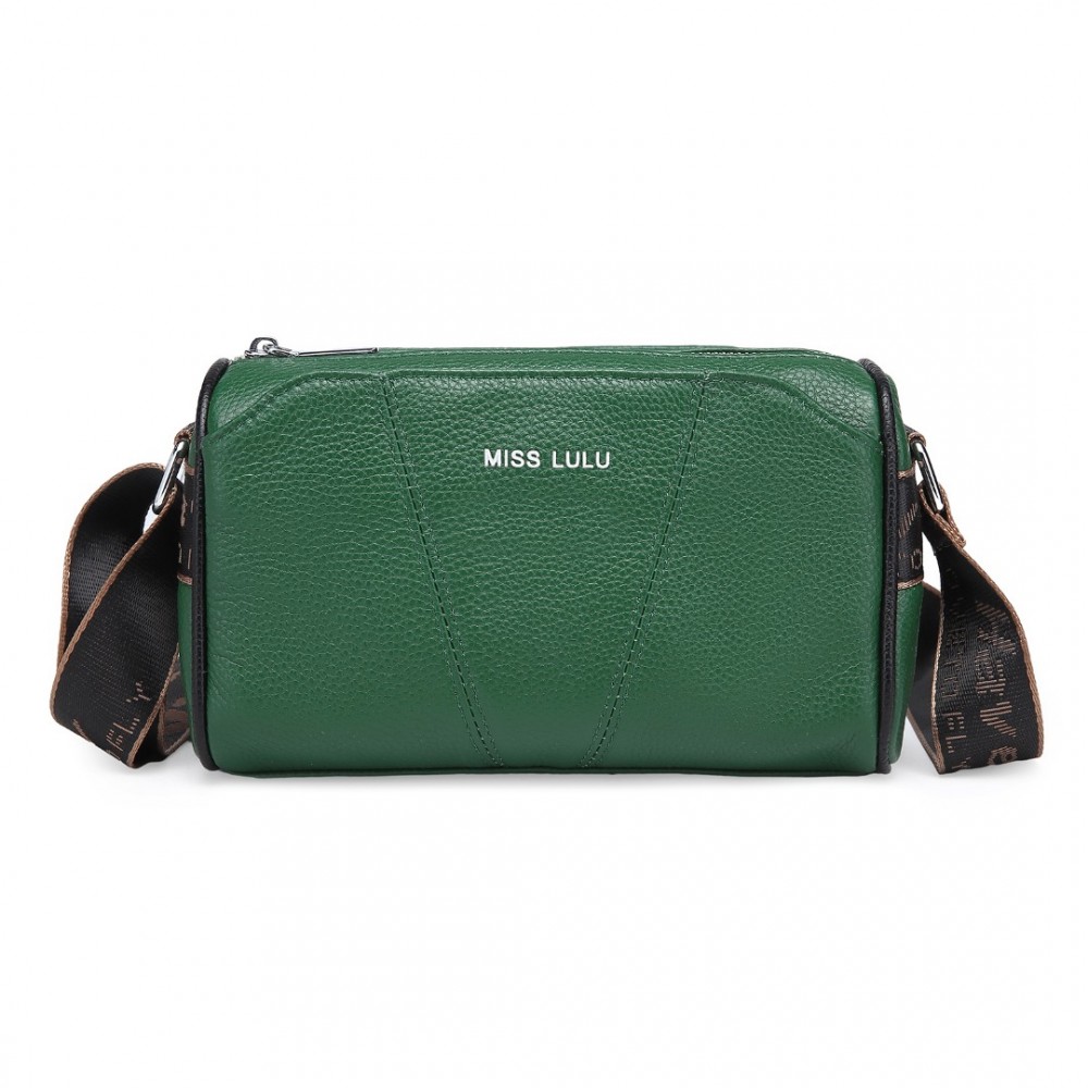 Levně Miss Lulu dámská kožená crossbody kabelka se širokým popruhem L2310 - zelená