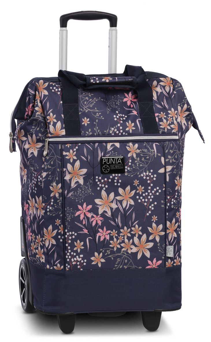 Levně PUNTA nákupní taška na kolečkách s výsuvnou rukojetí - 40L - květinová modrá