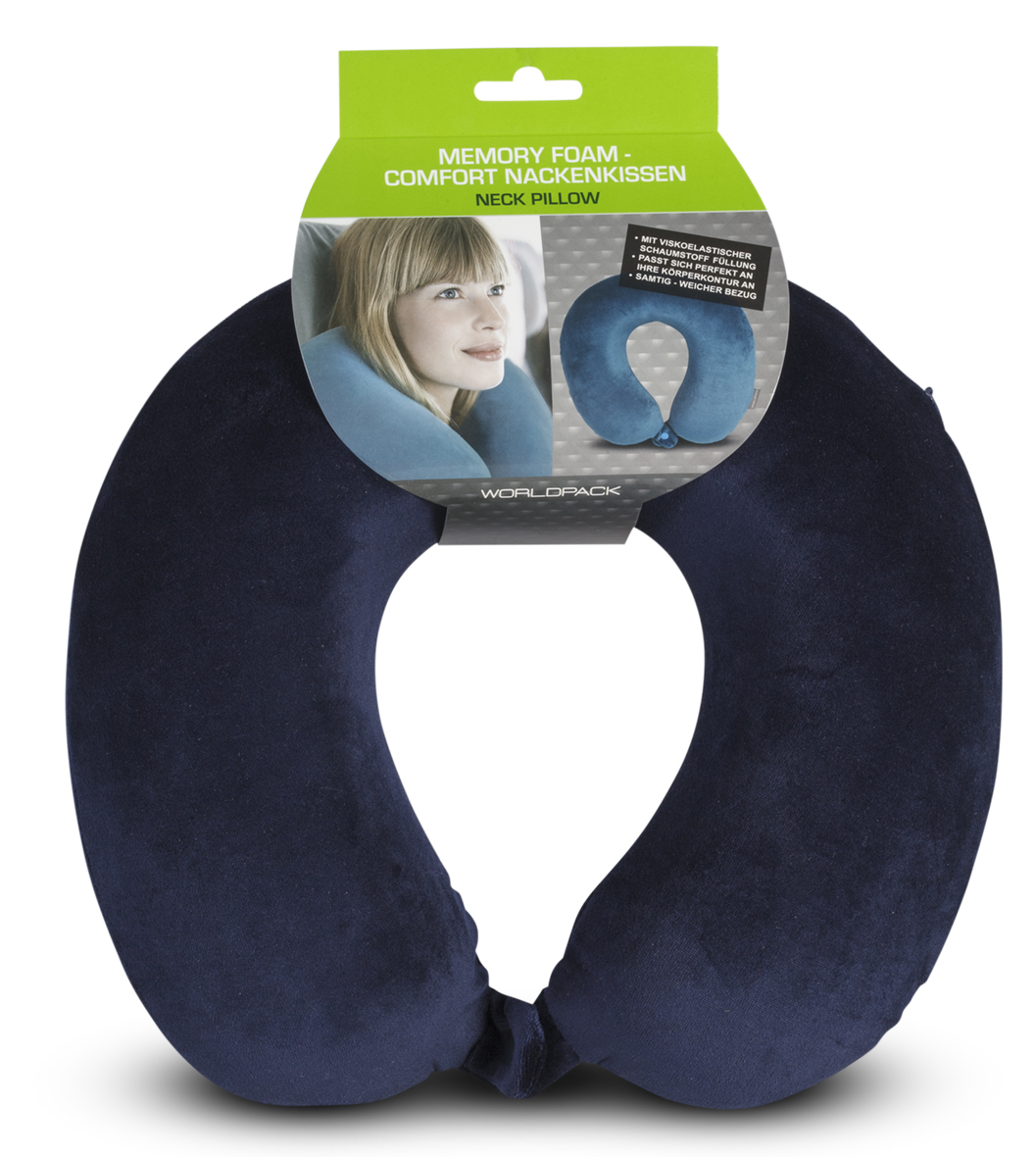 WORLDPACK TRAVEL PILLOW cestovní polštář z paměťové pěny - tmavě modrá