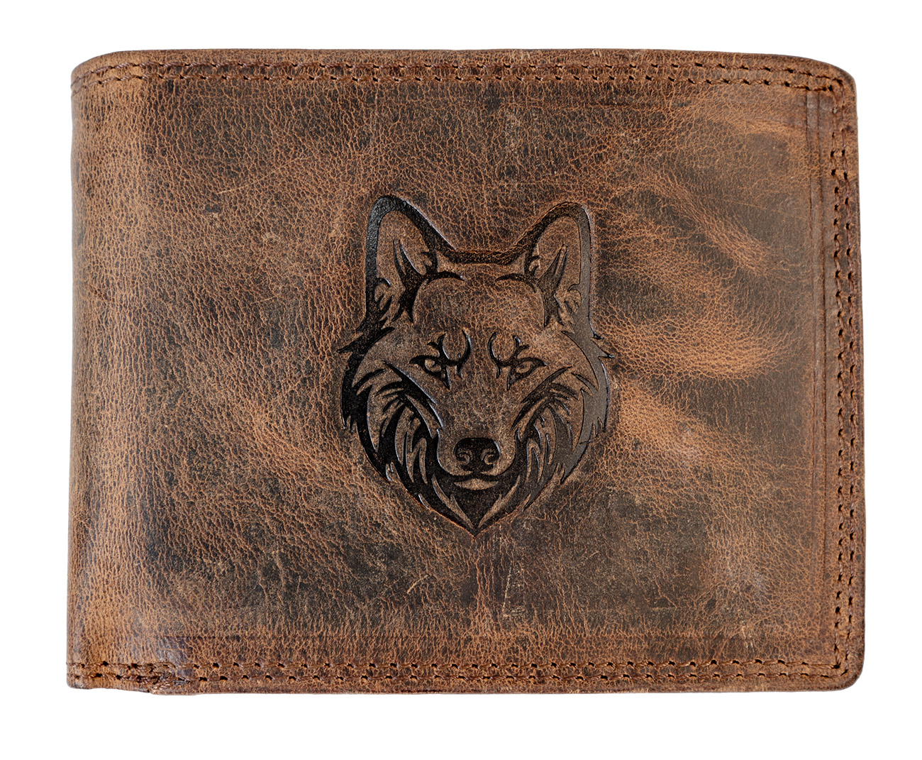 Levně HL Luxusní kožená peněženka VLK - hnědá