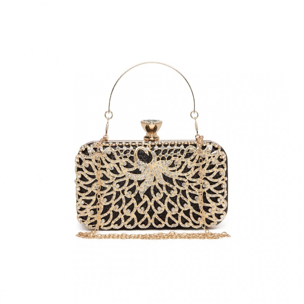 Miss Lulu společenská kamínková kabelka Diamonds - černá