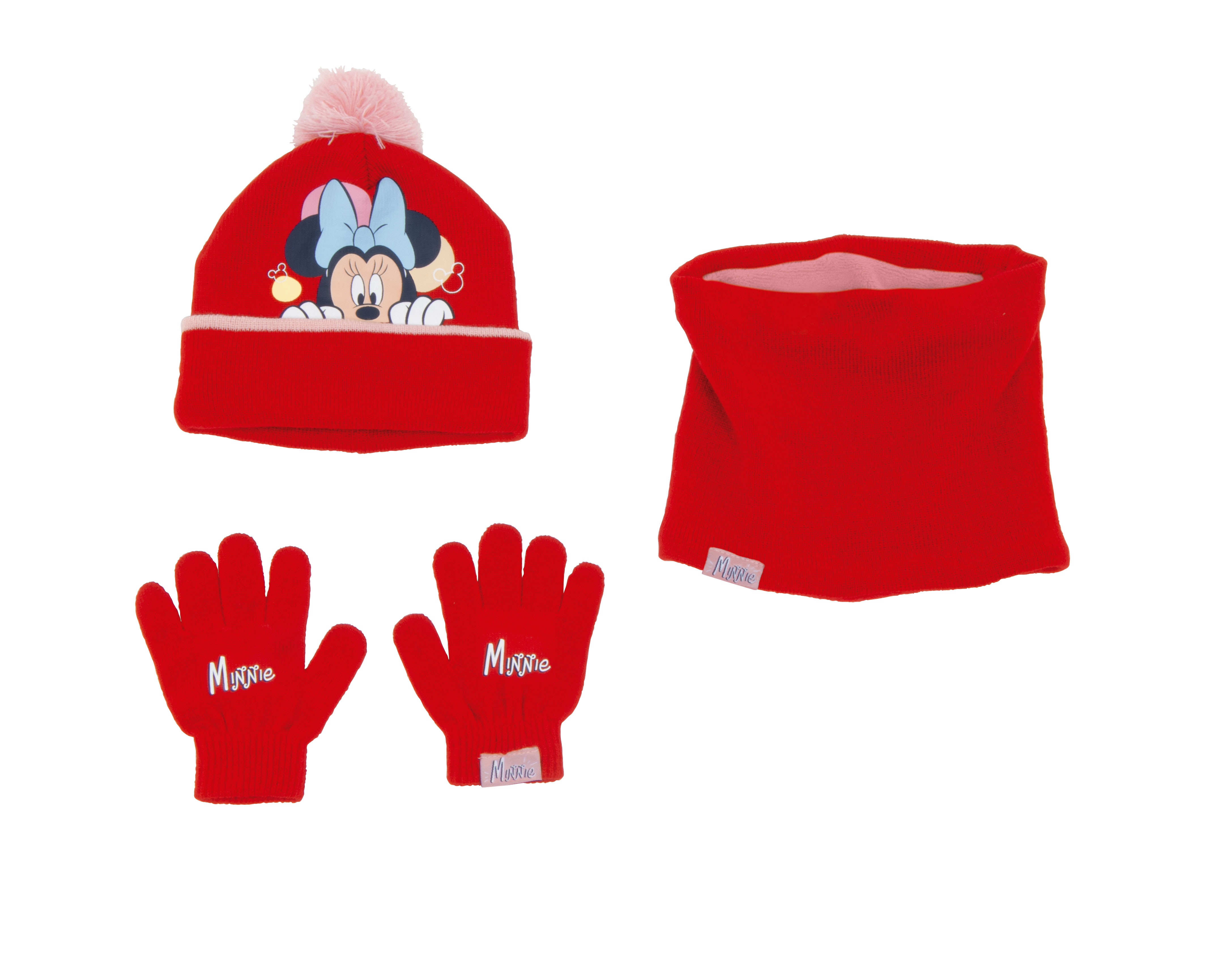 Levně Disney Dětský set čepice/nákrčník/rukavice 44/46 Minnie Mouse "Lucky"