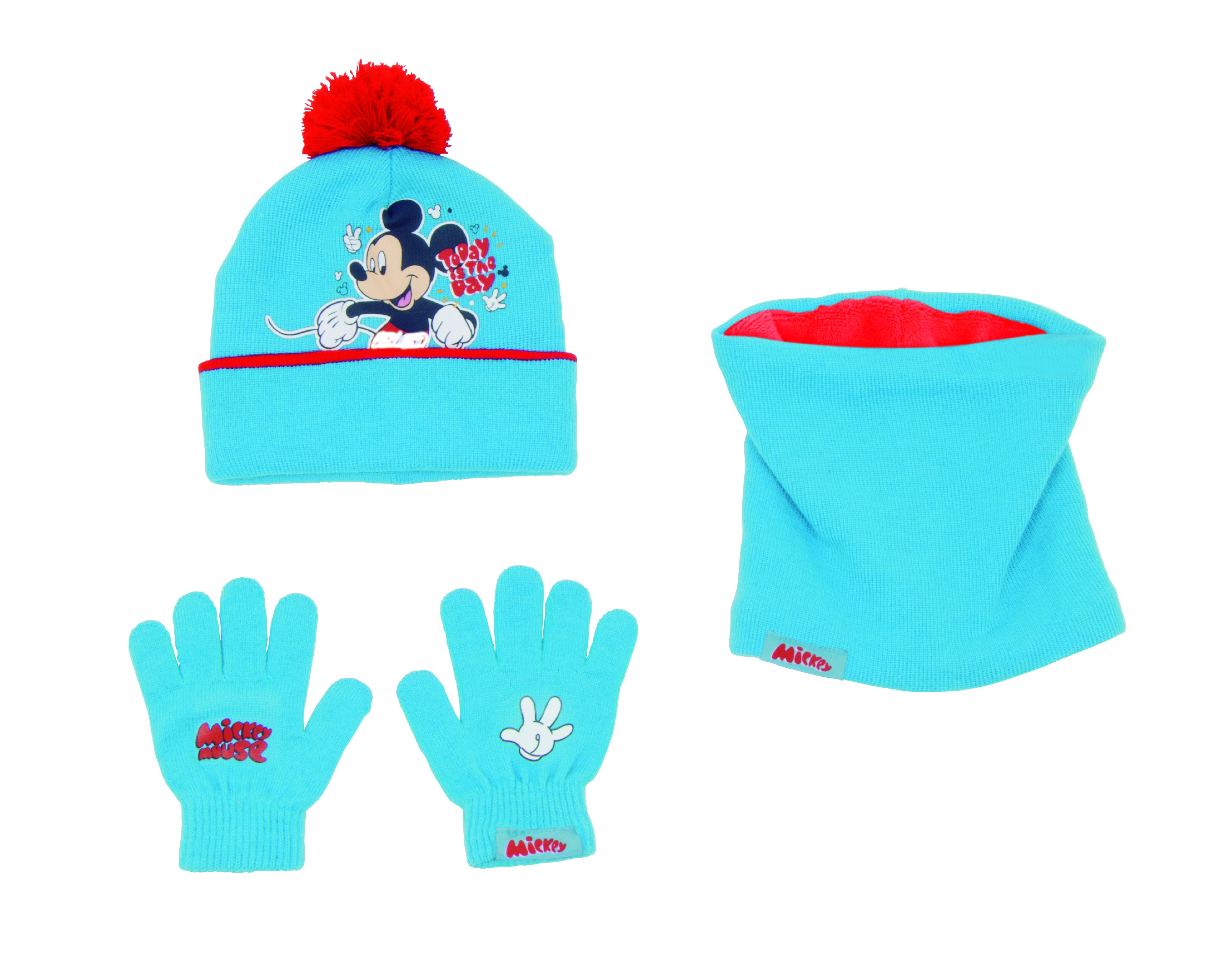 Levně Disney Dětský set čepice/nákrčník/rukavice 44/46 Mickey Mouse "Happy Smiles"